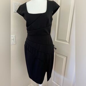 Blk Halo amazing black classic dress sq neck with cap sleeves and waist detail